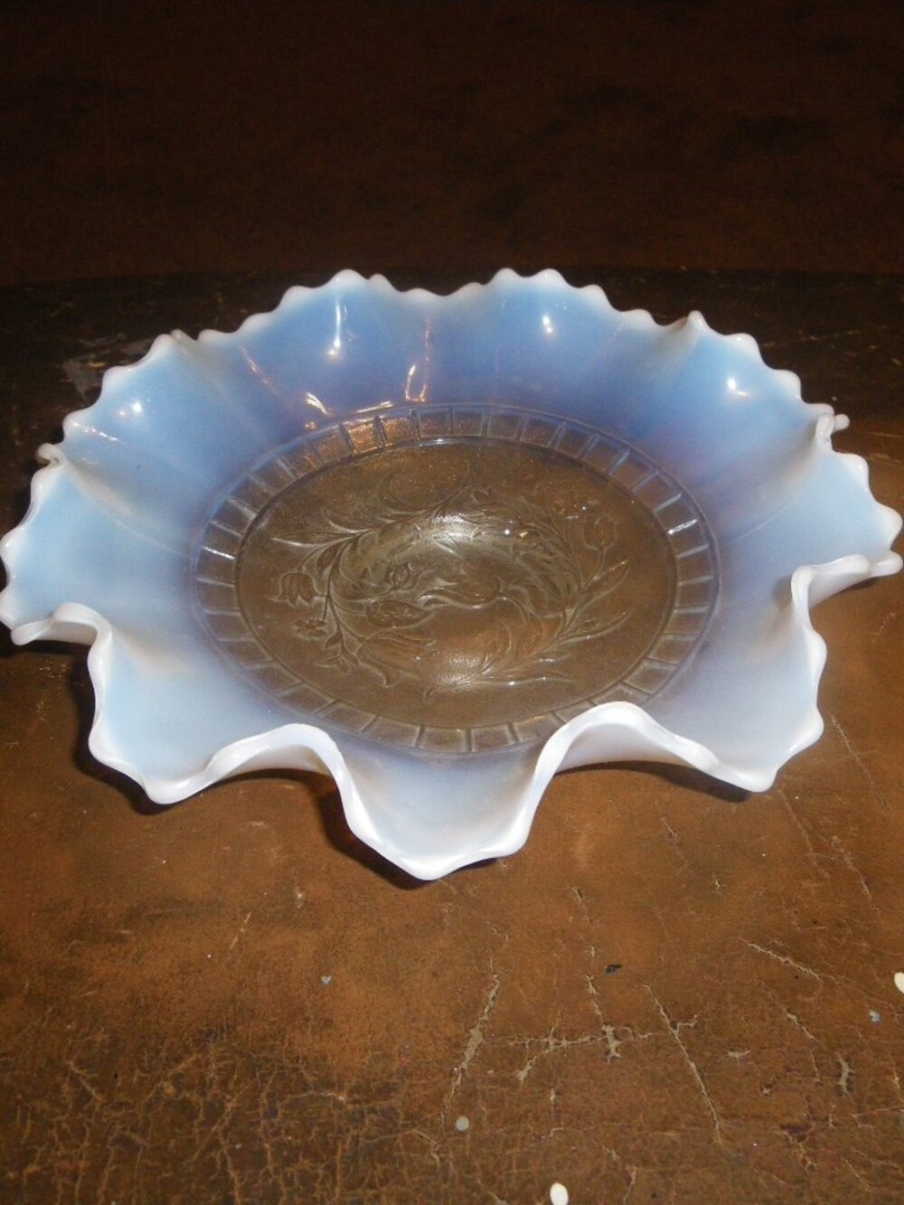 Vintage Art Deco Glass Bowl Frosted Ruffled Edges Home Decor